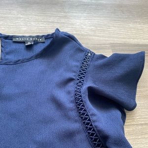 Navy Blue Ruffled Sleeve Blouse